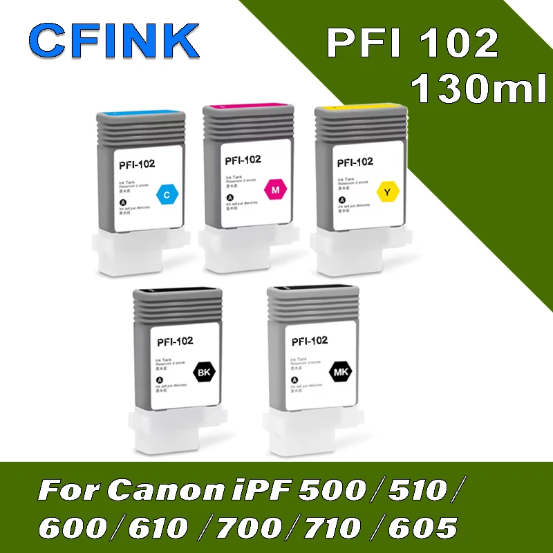 

CFINK PFI-102 130 мл картридж с пигментными чернилами, совместимый с принтером Canon iPF 500 510 600 610 700 710 605 PFI102