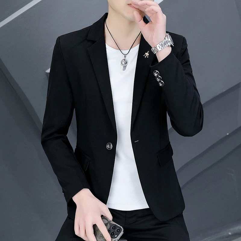 

Casual Faionable Youthful Korean Sle Men's Suit Jaet Night Club Wear Personali Single Breasted Coat Long Sve