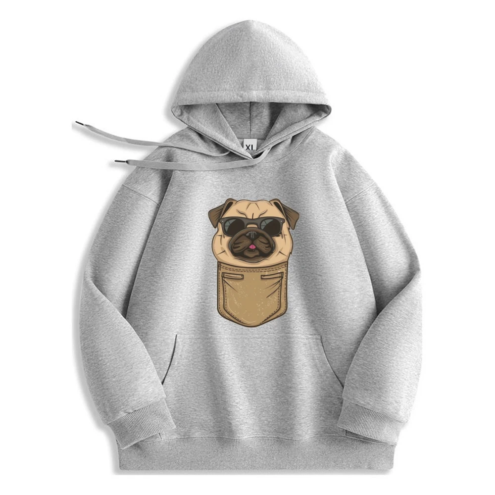 Cartoon Of Pug Wearing Sunglasses Hoodie Funny Designer Comfortable Oversized Sweatshirt For Men Casual​​