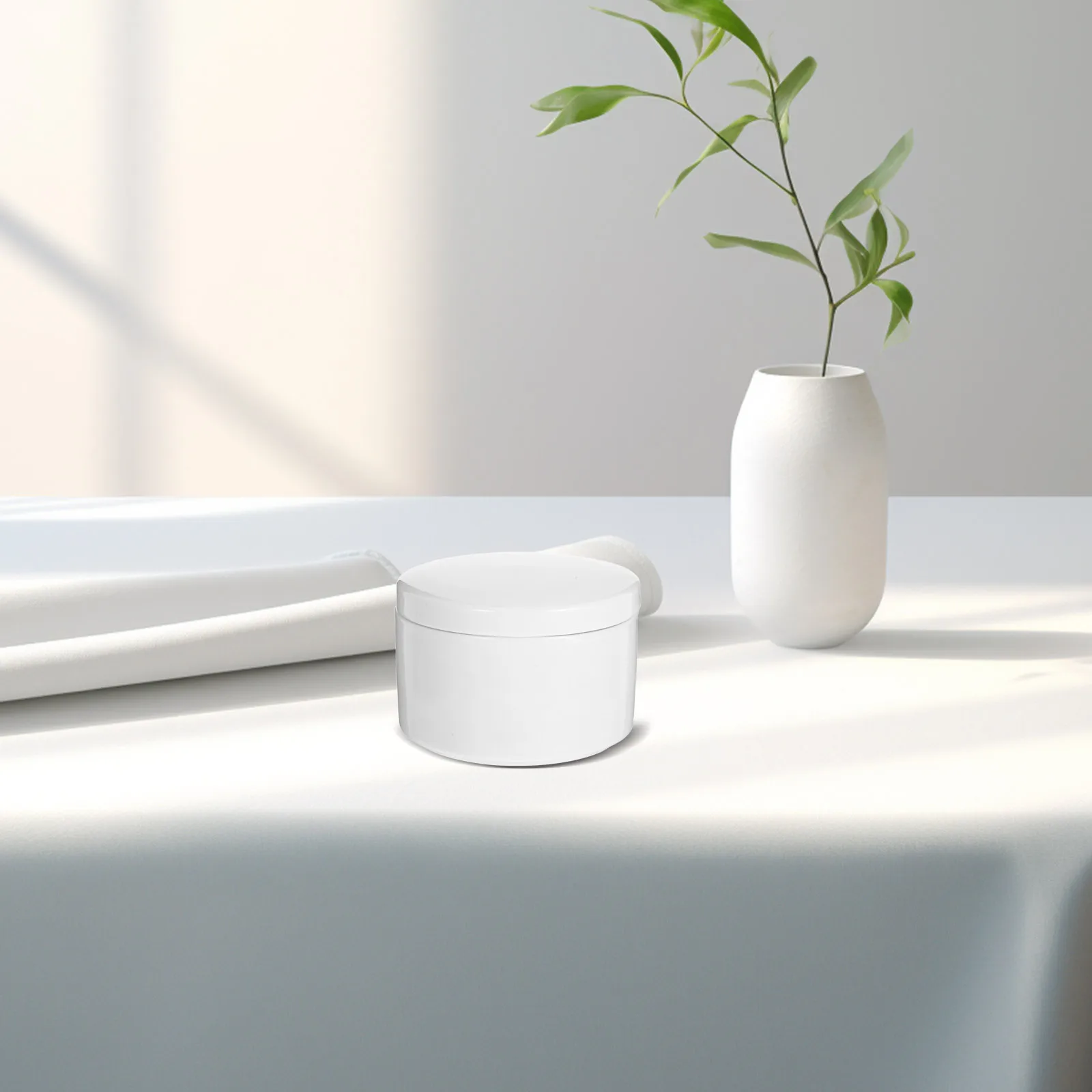 

Ceramic Jewelry Box White Smooth Surface Round Ring Earrings Storage Case Organizer for Bedside Desktop Ceramic Jewelry Case