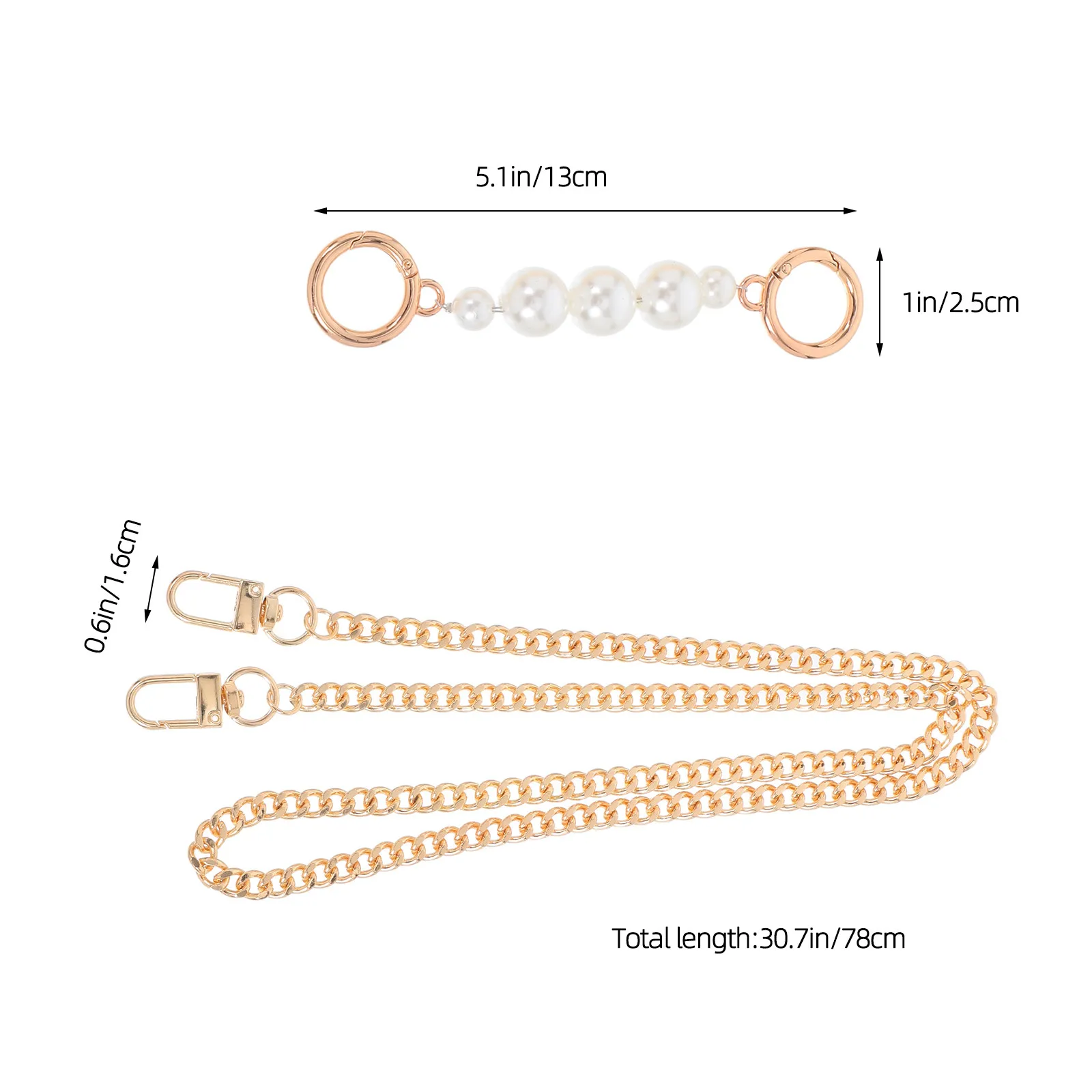 2Pcs Pearl Handbag Chain Strap Gold Metal Bag Chain Extender Zinc Alloy Removable Purse Strap for Evening Clutch Crossbody Daily