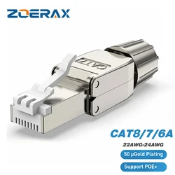 Connettori ZoeRax RJ45 Cat8 Cat7 Cat6A spine di terminazione Ethernet riutilizzabili senza attrezzi, spina Internet, installazione rapida sul campo