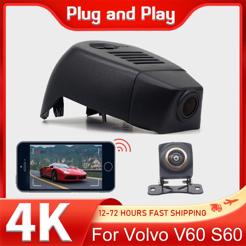 

Автомобильный видеорегистратор с поддержкой Plug and Play, 4K HD 2160P, Wi-Fi, видеорегистратор с двумя объективами для Volvo V60 S60 2018-2022, аксессуары для видеорегистратора