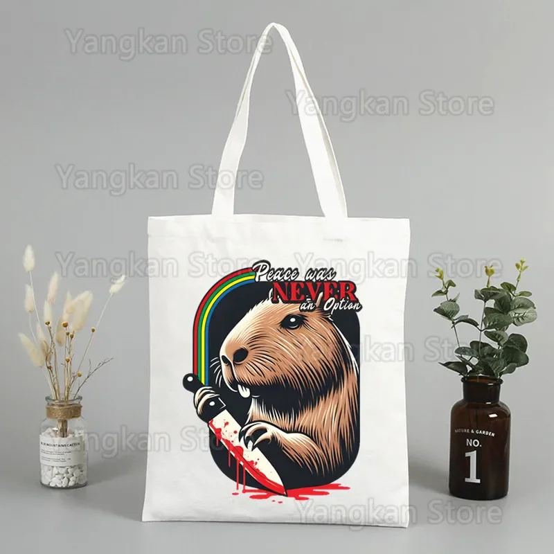 

Kawaii Capybara Canvas Shoulder Bag Customize Handbag Men Casual Tote Bag Large Capacity Reusable Shopping Bag