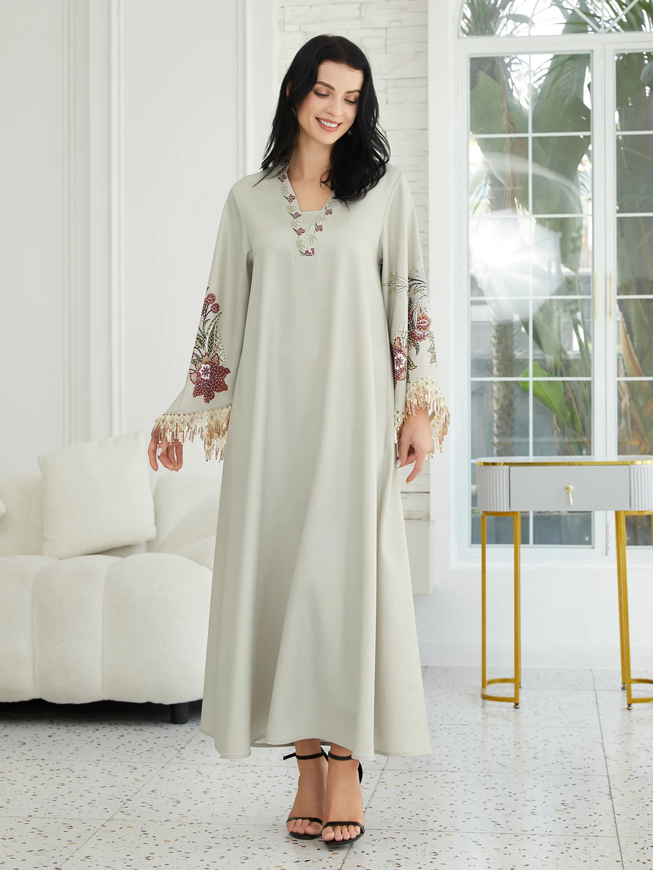 Eid Abaya femmes Robe musulmane imprimé gland dubaï robes Largos robes longues caftan Robe arabe fête Caftan Jalabiya Ramadan 2025