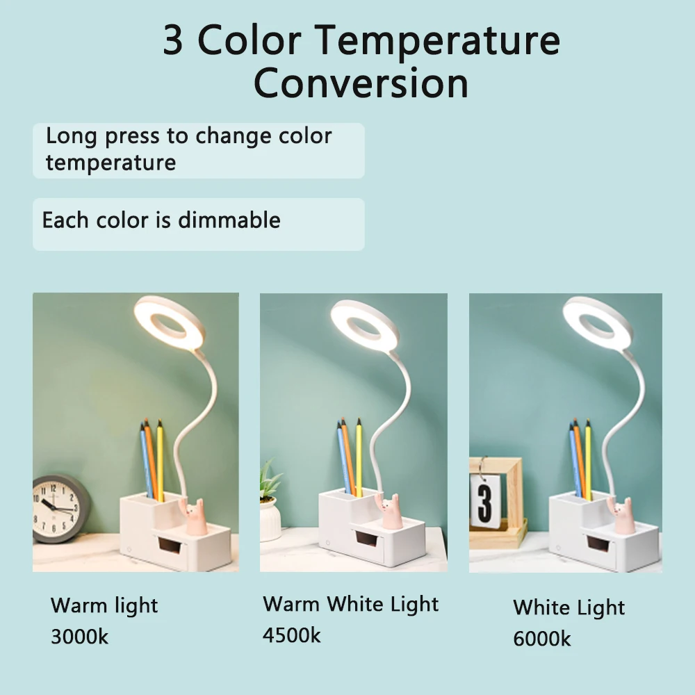 LED Table Desk Lamps Eye Protection Reading Night Light Pen Holder Reading Lamp Storage Drawer Table Lamp