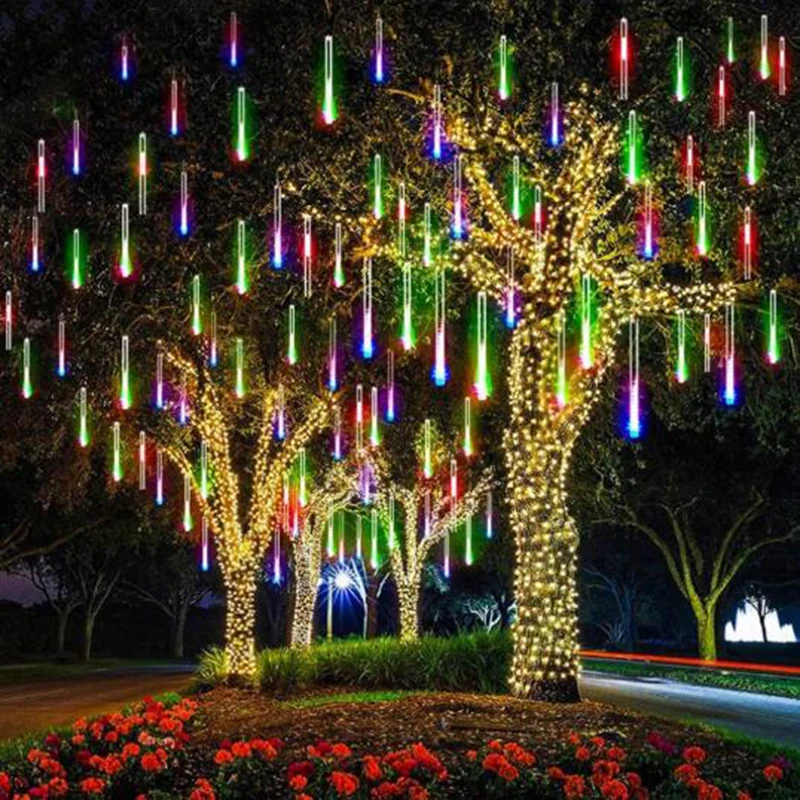 LED Meteor Shower Rain Light 8 Tubes Outdoor Garden Christmas String Light EU/US Plug Snow Falling Raindrop Icicle Light 50/30CM