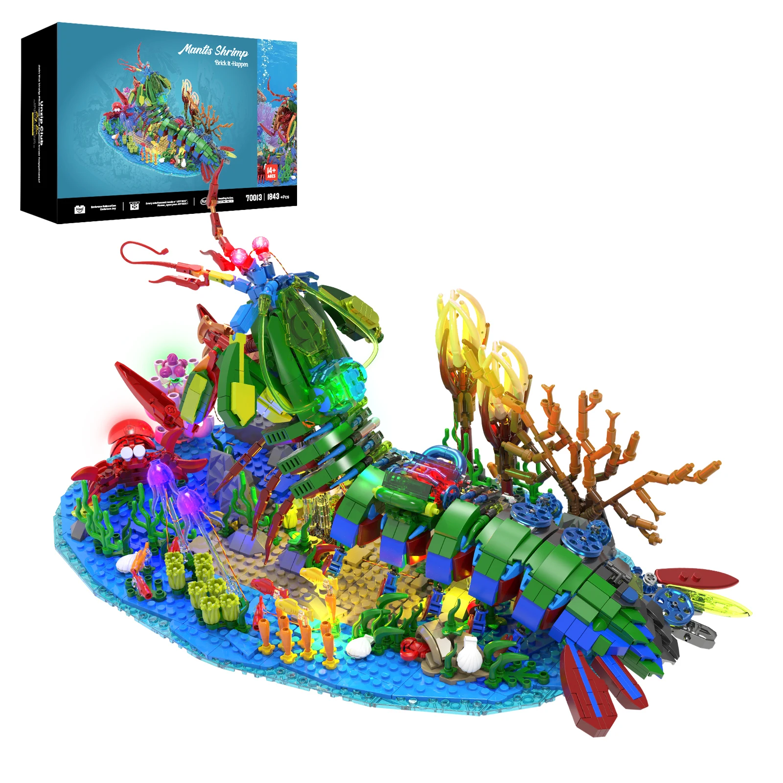

1843+PCS Mantis Shrimp Light Up MOC Building Blocks DIY 3D Marine Life Model STEM Educational Toy Home Decor Birthday Gift