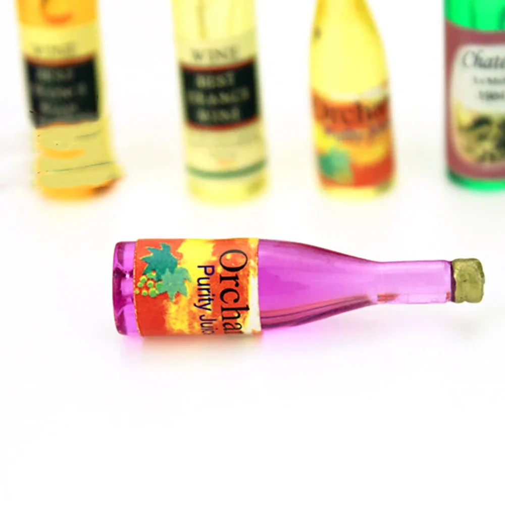 6Pcs 1/12 Dollhouse Miniature Mini Resin Wine Bottle Mini Drinks Model Toy for Doll House Accessories Decoration