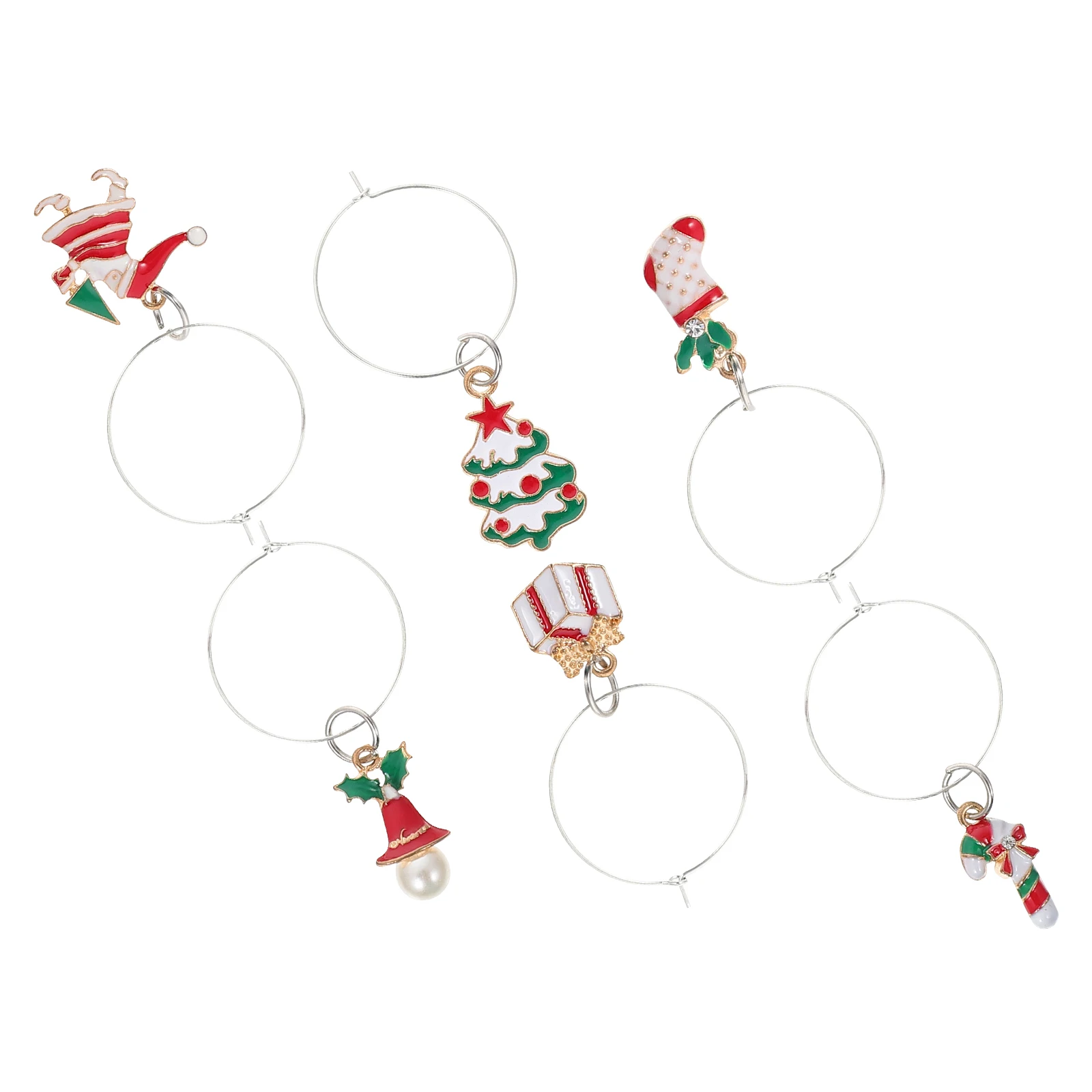 

6pcs Christmas Wine Glass Markers Iron Drink Cup Identifiers Reusable Eco-Friendly Colorful Design Party Ktv