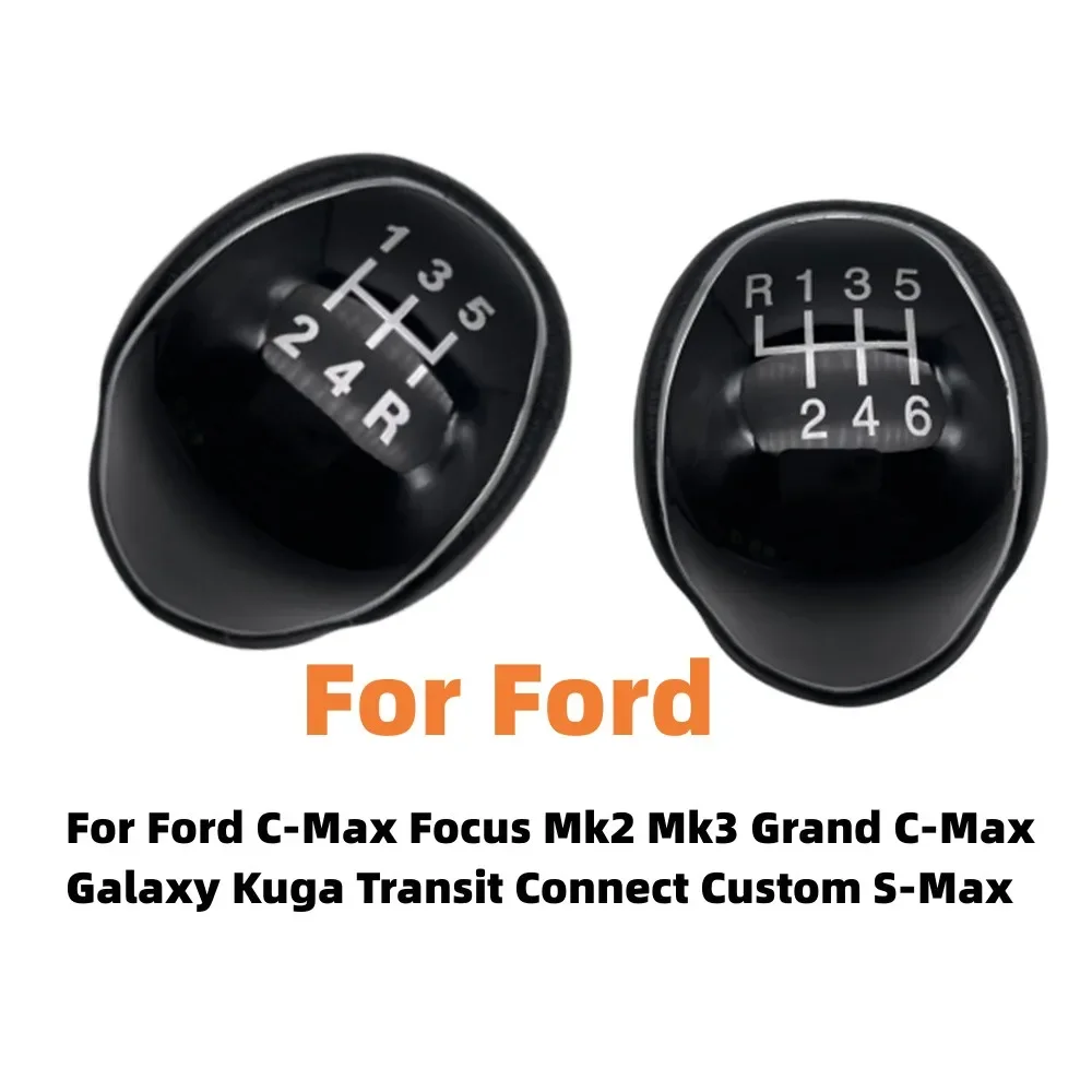 Perilla de palanca de cambios de coche, palanca de cambios de cuero de 5/6 velocidades, brazo Headball para Ford c-max Focus Mk2 Mk3 Grand c-max Galaxy Kuga Transit