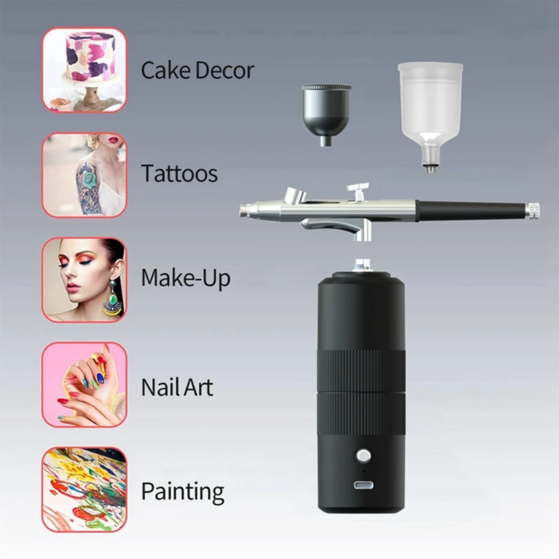 Aerógrafo inalámbrico recargable portátil con compresor, herramientas de pulverización de doble acción para belleza facial, tatuaje artístico de uñas