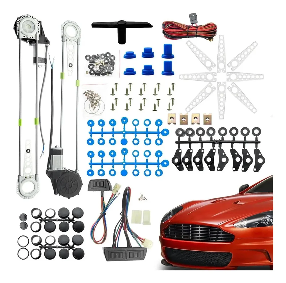 Kit Universal de Elevalunas Eléctrico de 12V con 2 Motores y 3 Interruptores, Juego de Elevadores de Ventanas Automáticos para Auto, SUV, Camioneta y Vehículo