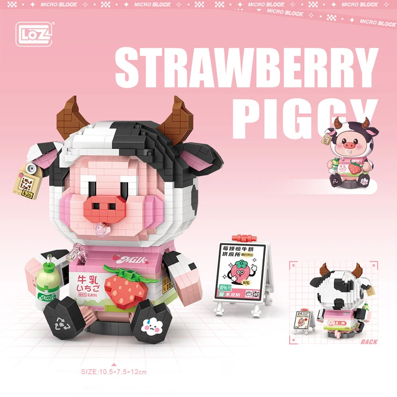 Cute Hamburg Pig Honey Pig Canned Piglet Noodles Strawberry Piglet  Building Block DIY Diamond Animal Assembly Toy For Kids Gift