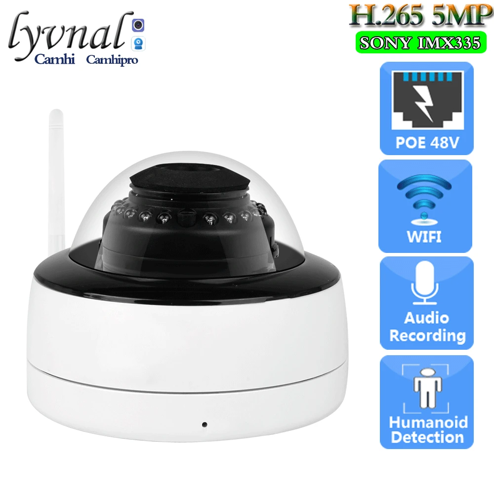 

Беспроводная IP-камера видеонаблюдения H.265 Sonyimx, 335 дюйма, HD, 5 МП, Wi-Fi, купольная, POE, аудио, Onvif, ночное видение, водонепроницаемая, уличная, со слотом для SD-карты