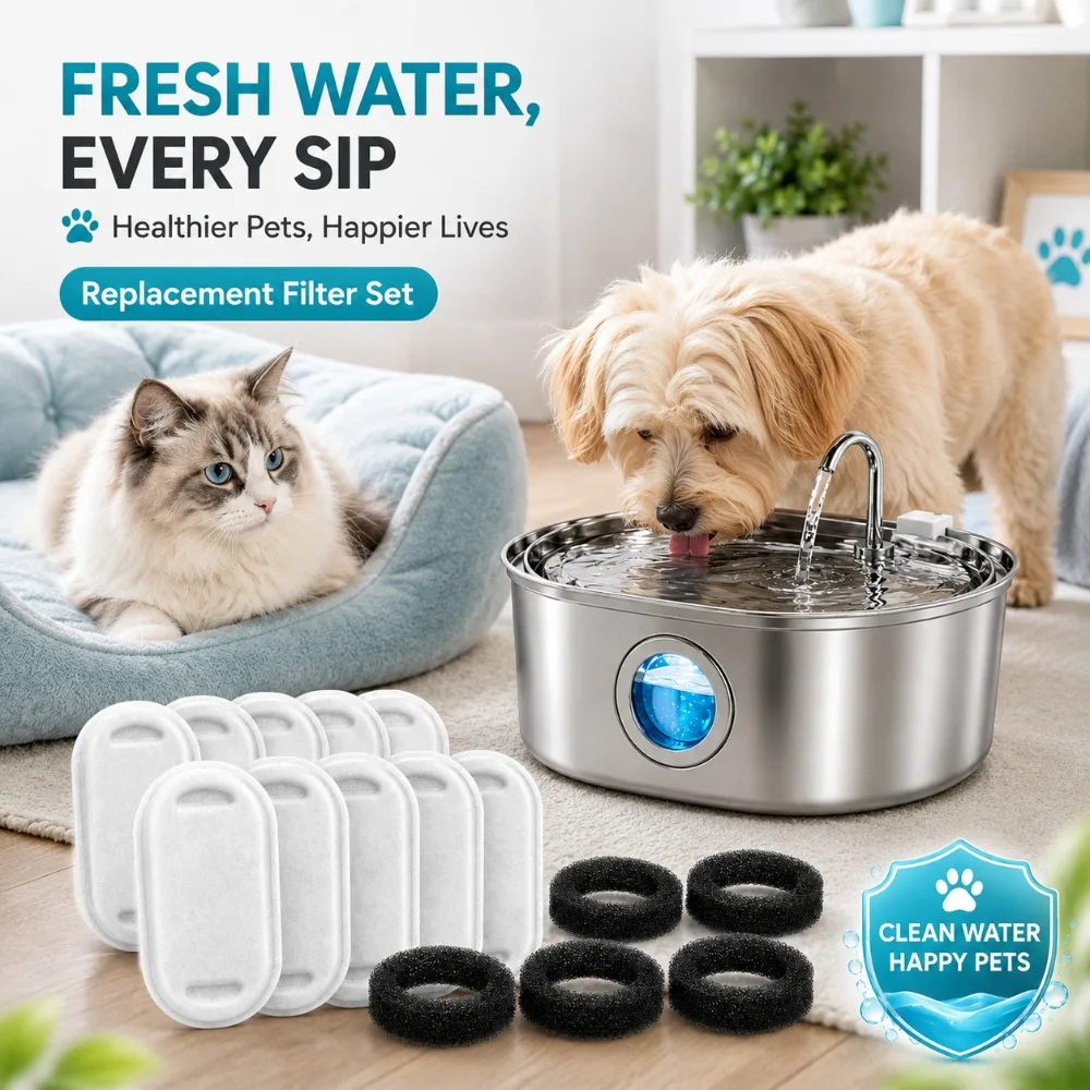 Activated Carbon Sponge Replacement Filter for Stainless Steel Pet Water Fountain Accessory for Household Cats and Dogs view 3