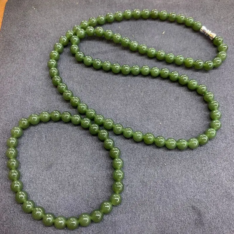 Hetian , , 6Mm Qinghai Jade Necklace And Bracelet