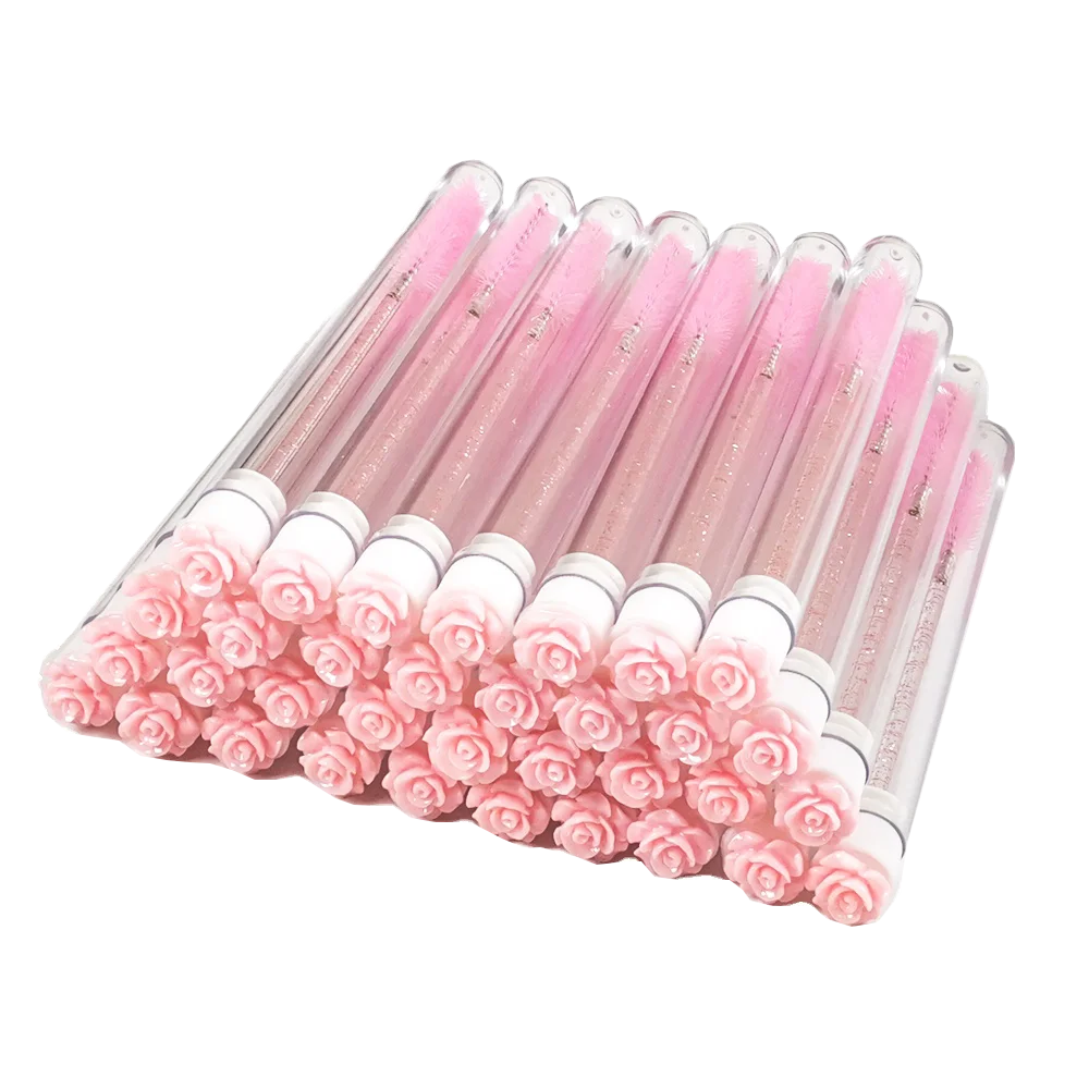 50pcs Reusable Eyelash Brush Tube Eyelash Wands Eyebrow Brush Replaceable Dust-proof Sparkling Broken Diamond Bottom LAUKISS