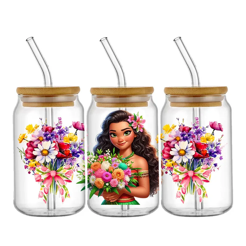 Stiker Transfer Kupu-kupu Lucu Putri Disney Stiker Pembungkus Mug DTF UV Tahan Air Stiker Pembungkus 3D DIY untuk Kaca Libbey 16Oz