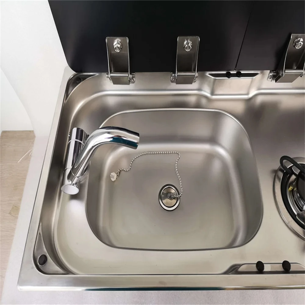 2 Burner Gas Stove Sink Combo 2 Glass Lid 775*365*150/120mm Boat Accessories RV GR-904LD