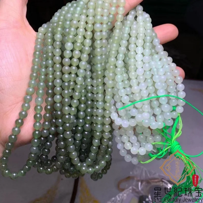 Hetian Jade Qinghai Material Gradient 108 Beads Bracelet