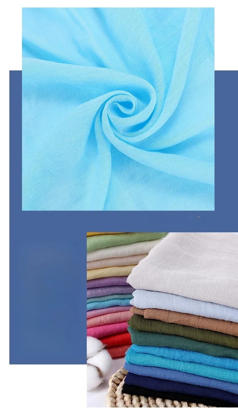 無地の柔らかい綿とリネンの生地、プリーツの質感、通気性のある生地、縫製されたシャツやドレス、DIYホームテキスタイル生地