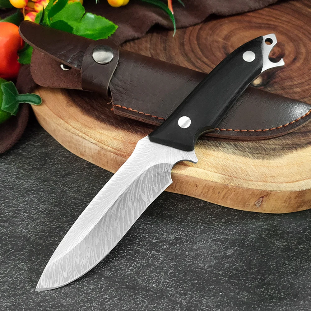 Tactical Survival Hunting Fixed Blade Knife With Leather Belt Sheath Outdoor Bushcraft Full Tang Military Camping Knives For Men