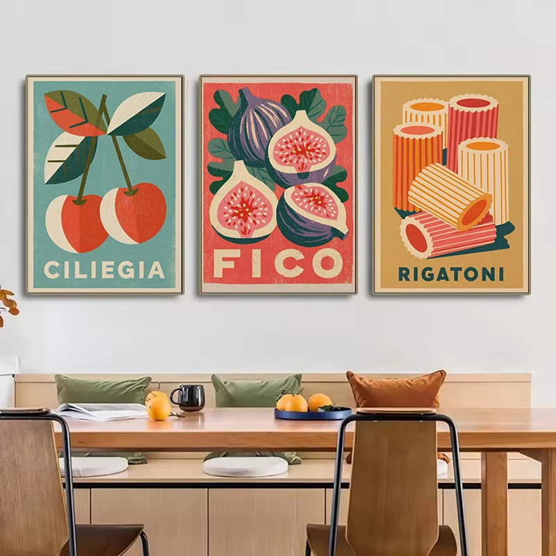 Italian Kitchen Tomato Fig Sardine Olive Gelato Vintage Food Illustration Poster Canvas Painting Wall Pictures Home Decor