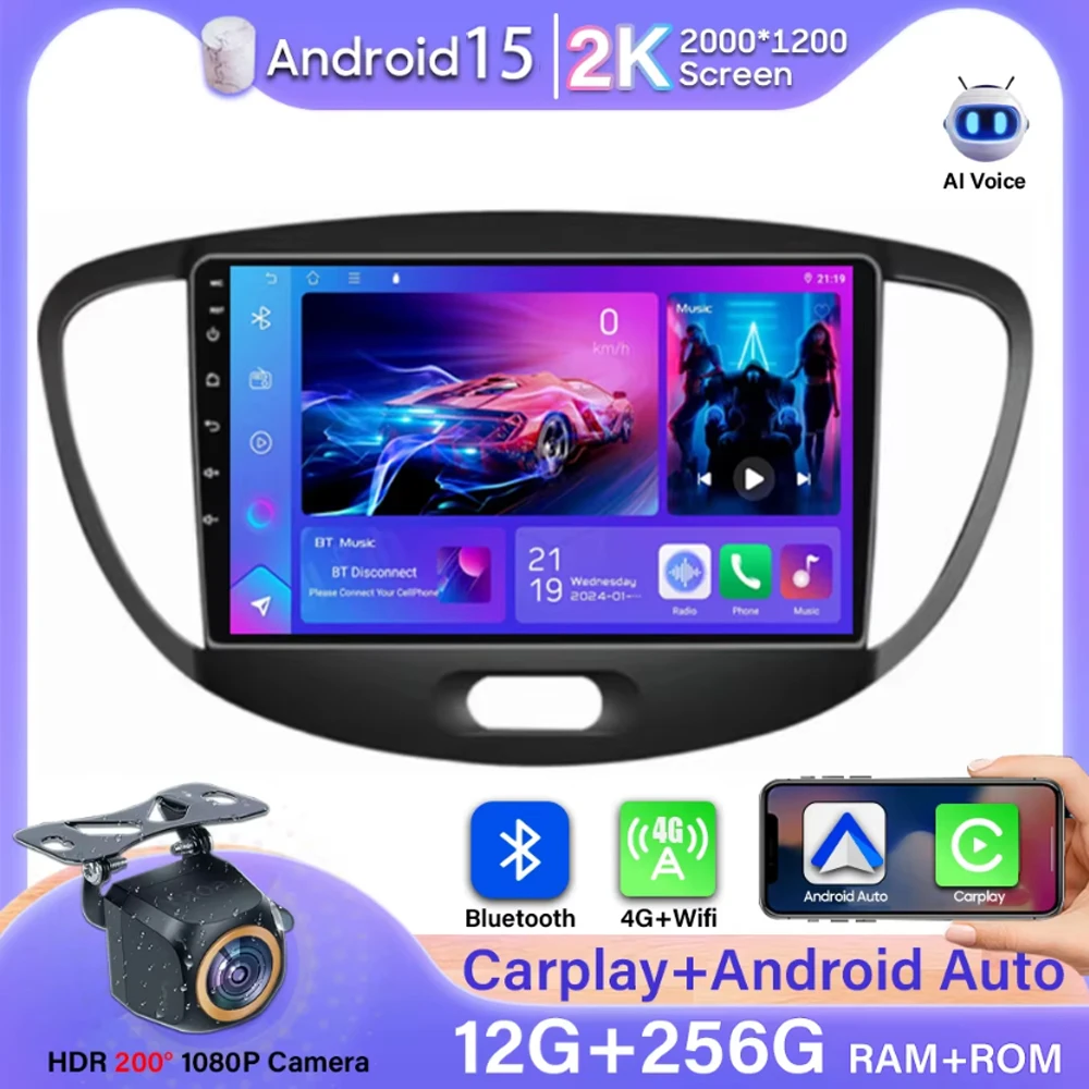 

Android Auto Car Radio For Hyundai i10 2007 - 2013 Car Monitor Carplay GPS Navigation Video No 2din Stereo Bluetooth 5G WiFi DVD