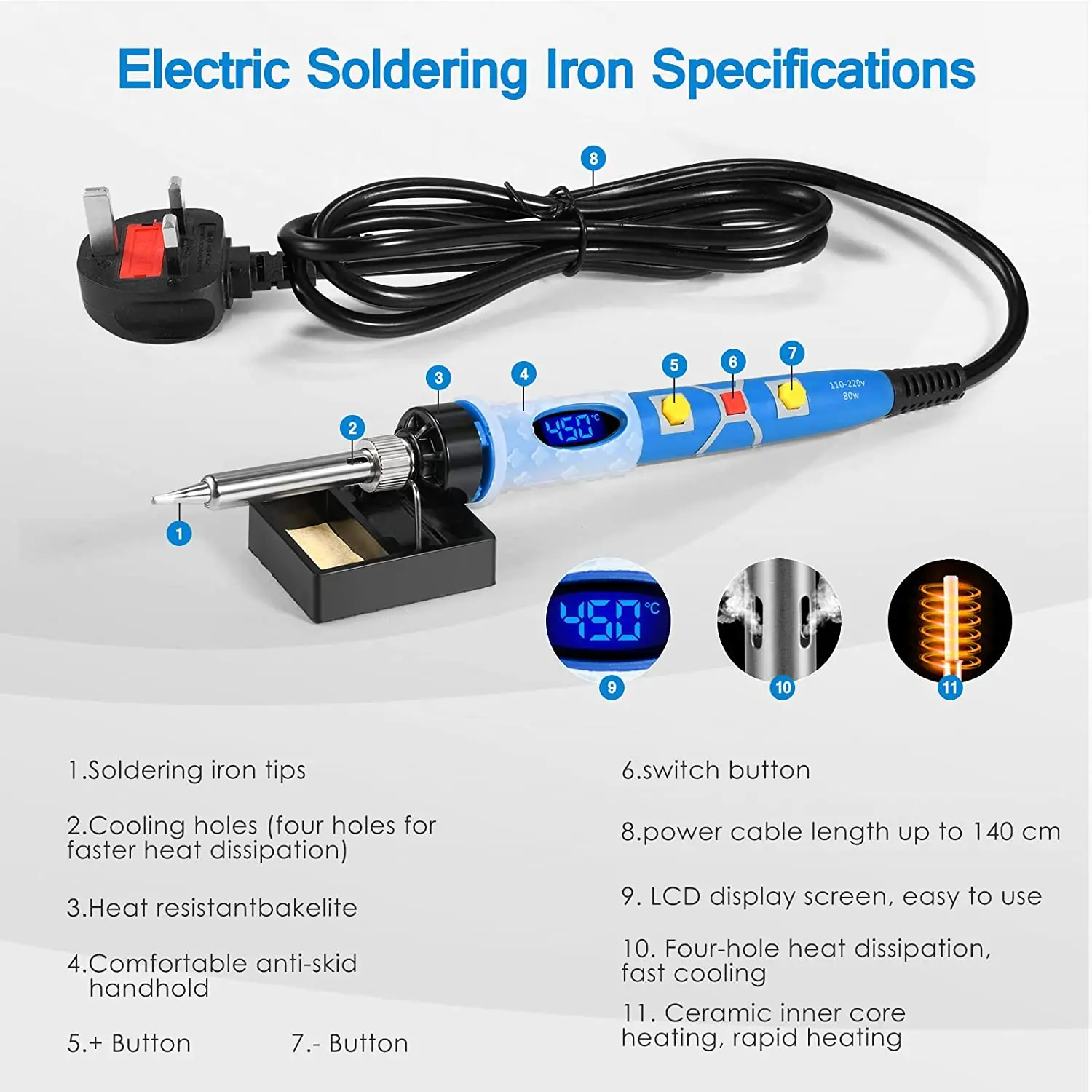 80W Soldering Iron Full Kit Electronic Welding Irons Tool Adjustable Temperature Fast Heat Electronic Repair Tool