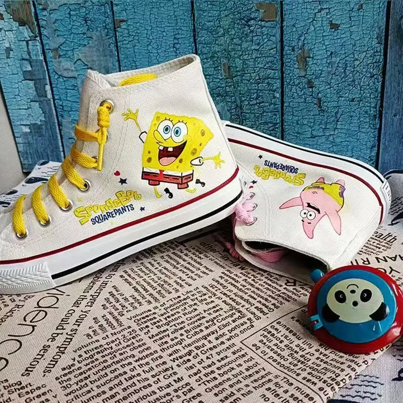 Bob l'éponge SquarePants Big Star pour hommes et femmes, chaussures de printemps pour étudiants, chaussures en toile montantes pour couples, chaussures décontractées, livraison directe