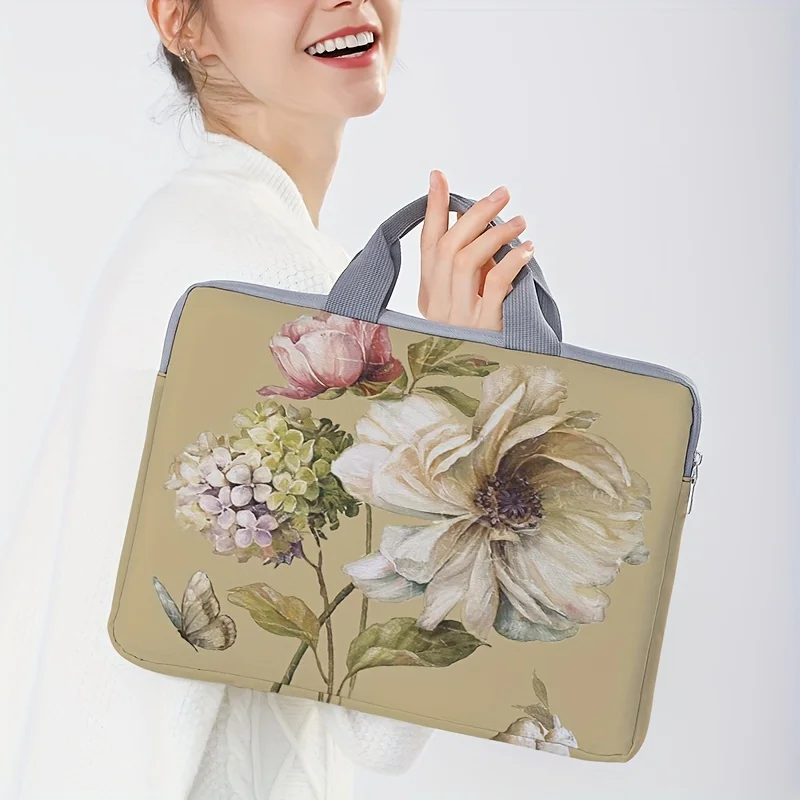 Набор из 1 предмета, сумка для ноутбука с цветочным узором, портфель, подходит для 14-дюймовых ноутбуков, фиксированная сумка для ноутбука