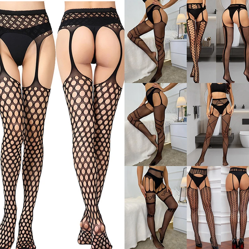 Hosiery High Knee  Tights Top High Socks Transparent Silk Stocking  Erotic Lingerie Women  Pantyhose Open Crotch Stockings