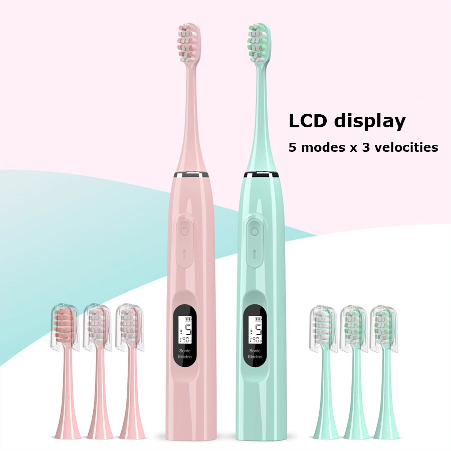 Sonic Bàn Chải Đánh Răng Điện Có Màn Hình LCD Màn Hình Màu Chống Nước IPX7 15 Chế Độ Sạc Người Lớn Siêu Sonic Răng Bàn Chải Bộ