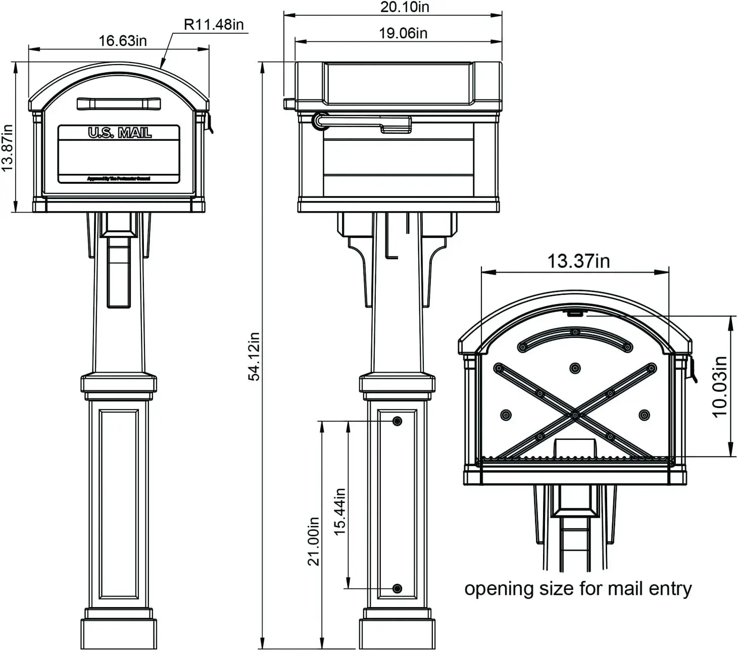 ARCHITECTURAL MAILBOXES Grand Haven Пластиковый почтовый ящик и комплект для крепления на пост, черный, очень большой