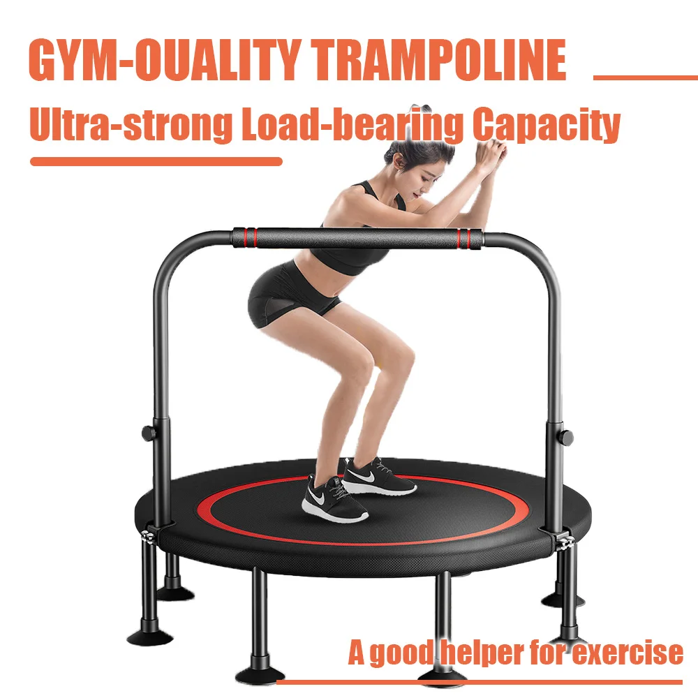 Trampolino da 48 pollici, mini trampolini rimbalzanti per adulti da 120 cm, trampolini per attrezzature fitness, corrimano fisso bifacciale aggiornato per un uso più sicuro, pali ispessiti a cinque