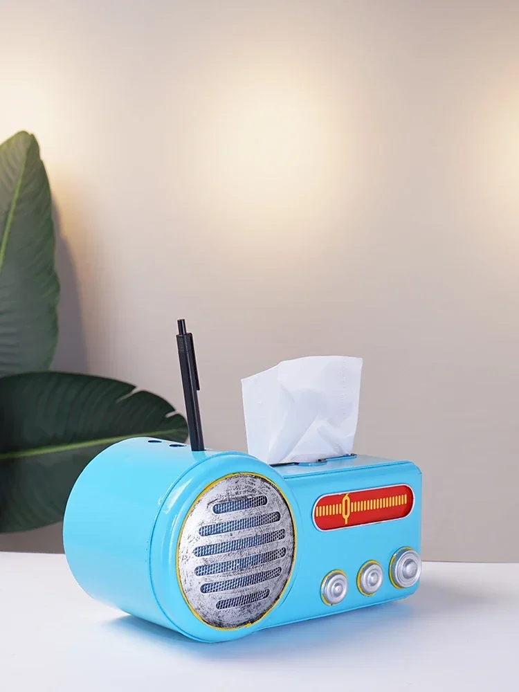 Table Office Desktop Storage Retro Multi-Function Radio Tissue Box Paper Extraction Box