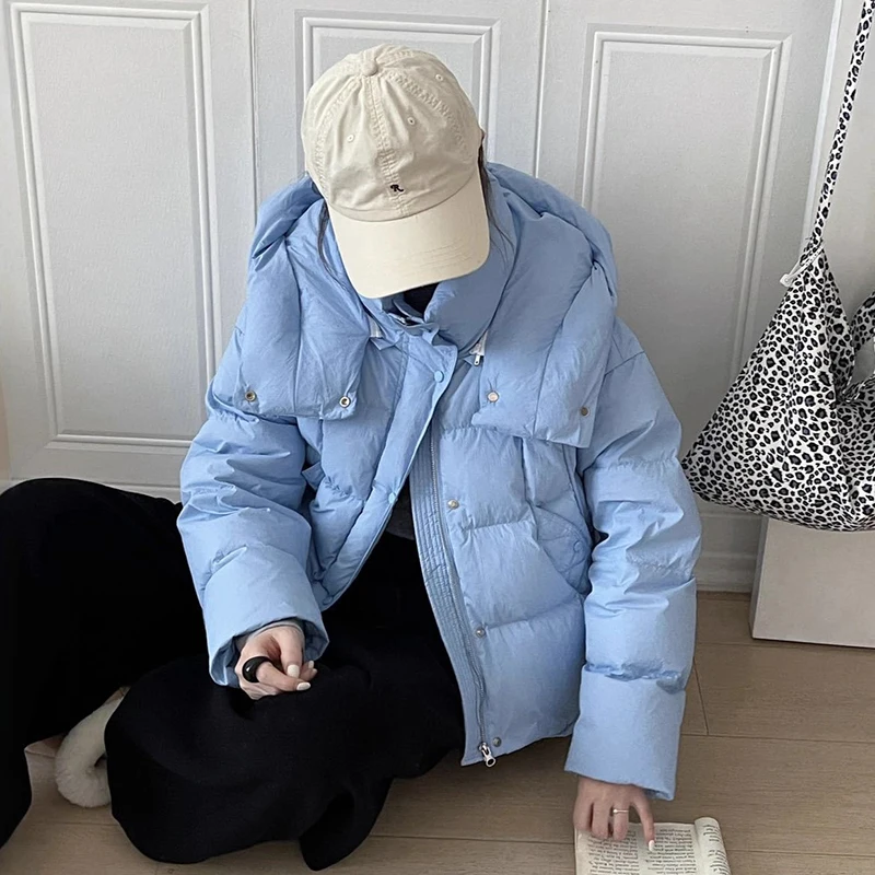 الشتاء انفصال مقنعين قصيرة الدافئة أسفل سترة المرأة الأبيض بطة أسفل باركر أبلى الإناث سميكة فضفاضة سترات بسحاب عادية