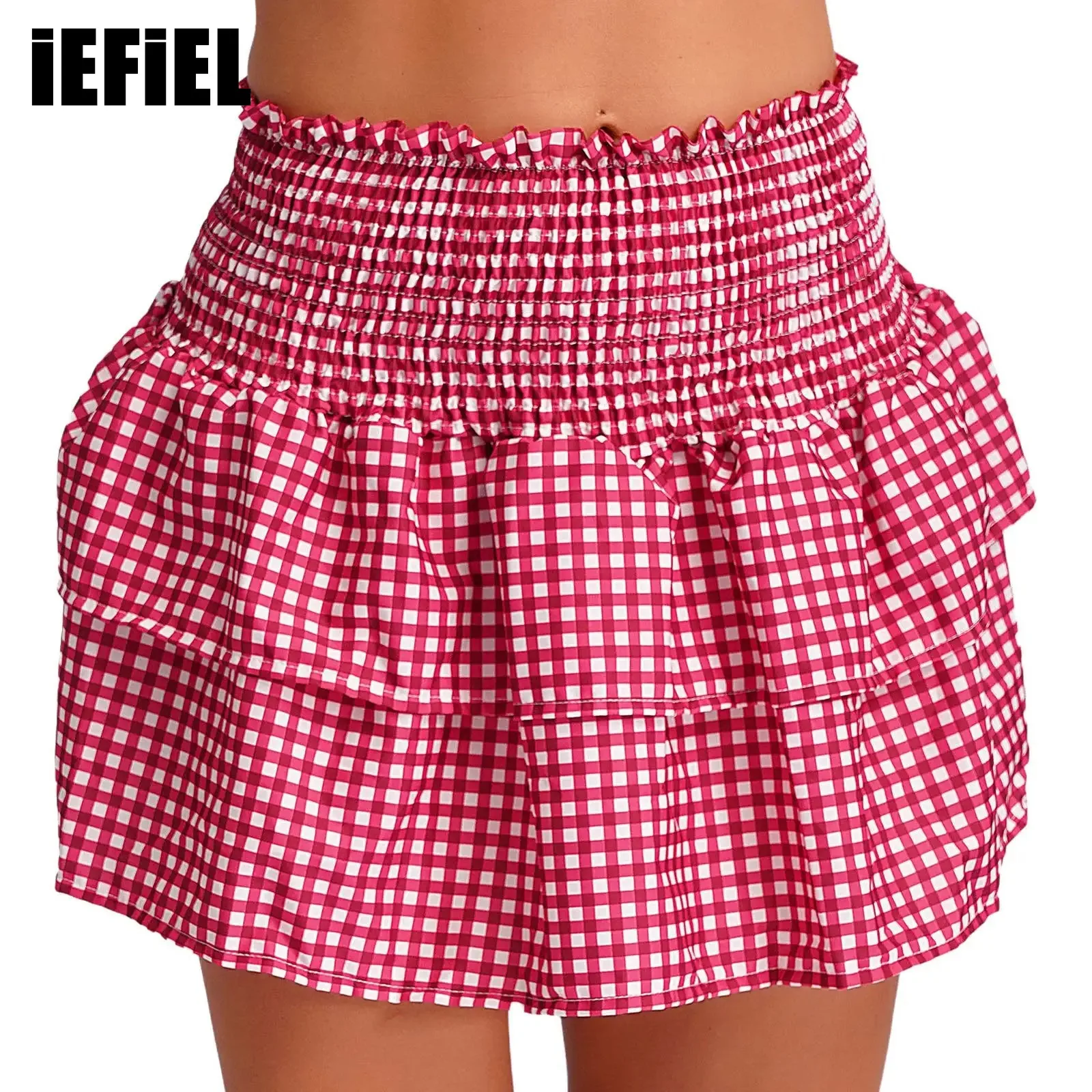 

Women Y2K Short Skirt High Waist Smocked Skirt Tiered Ruffle Skirt Gingham Skirt Frilly Skirt Summer Skirt Holiday Skirt