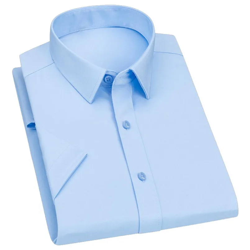 Mens Dress Casual Short Sleeved Ice Silk Shirt White Blue Male Shirt for Men Social Brand Wedding Party Shirts Top Quality