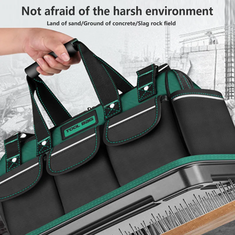 Borsa portautensili multifunzionale 1680D misura 16 18 20 23 pollici borsa portautensili speciale per elettricista a bocca larga in tessuto Oxford impermeabile portatile
