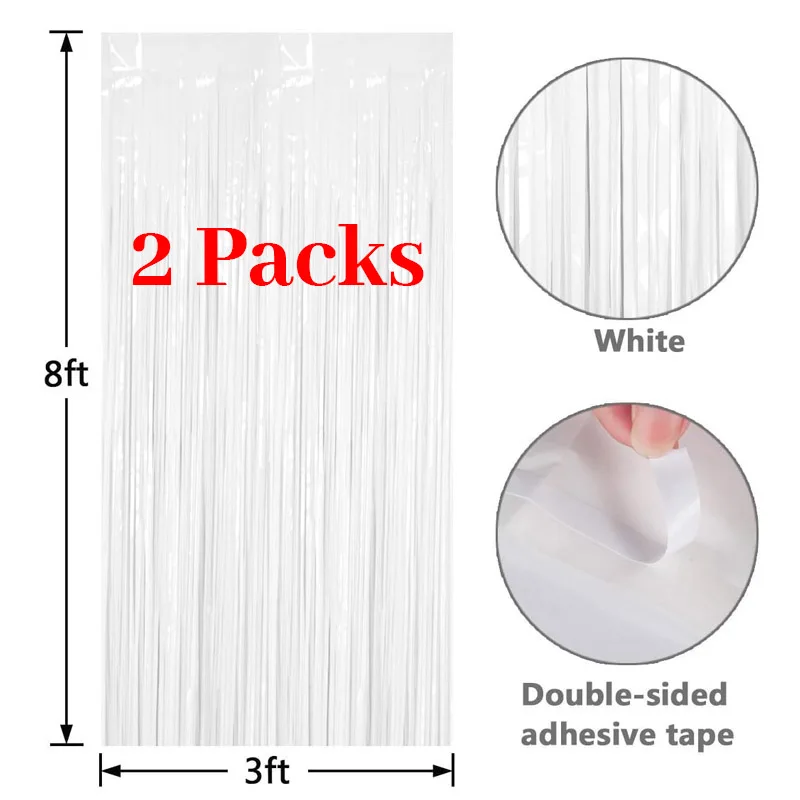 2x2m White Backdrop Curtain Maca Pastel Pink Blue Black White Fringe Foil Curtain for Wedding Birthday Baby Shower Party Decor