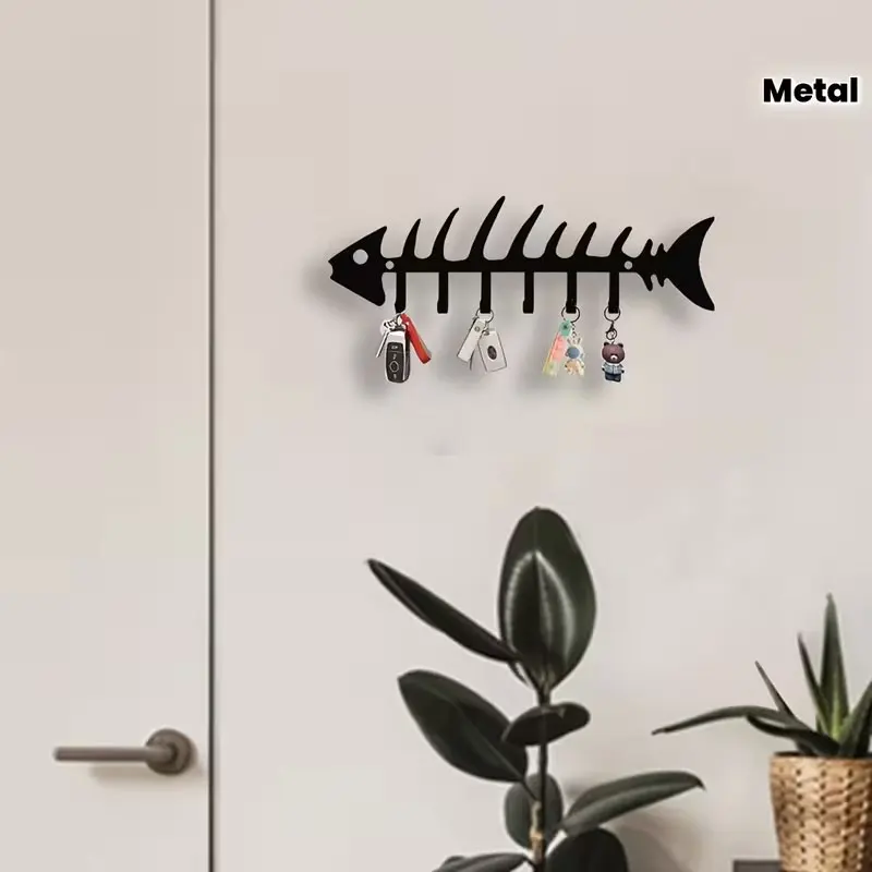 Wandhaken aus Metall mit Fischskelett-Design zur Schlüsselaufbewahrung und Wanddekoration