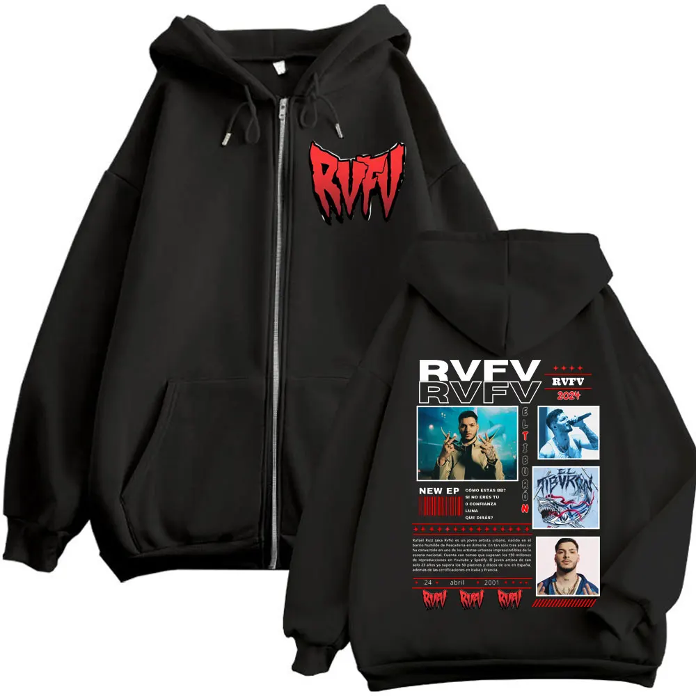 

Rapper RVFV Eltiburón Tour 2025 Zipper Hoodie Harajuku Hip Hop Oversized Zip Up Sweatshirts Men Women Fashion Casual Pullovers