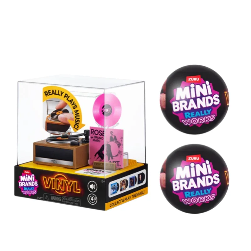 Novo ZURU Mini Brands Bola Surpresa de Vinil com Mini Discos Reproduzíveis, Presente Ideal para Colecionadores de Música e Colecionadores de Brinquedos em Miniatura