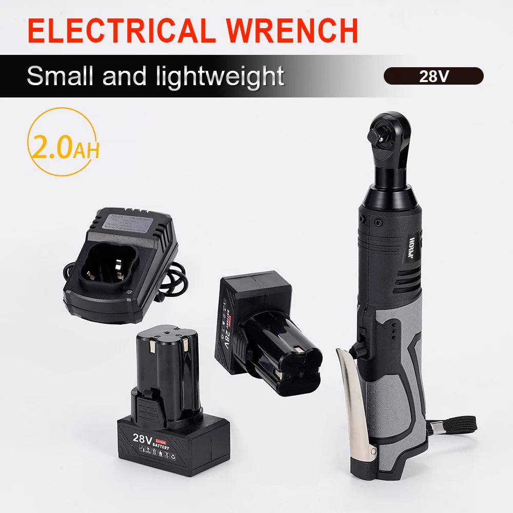 

28V Cordless Electric Impact Wrench 3/8'' Right Angle Electric Ratchet Wrench Drill Screwdriver With Lithium-Ion Battery