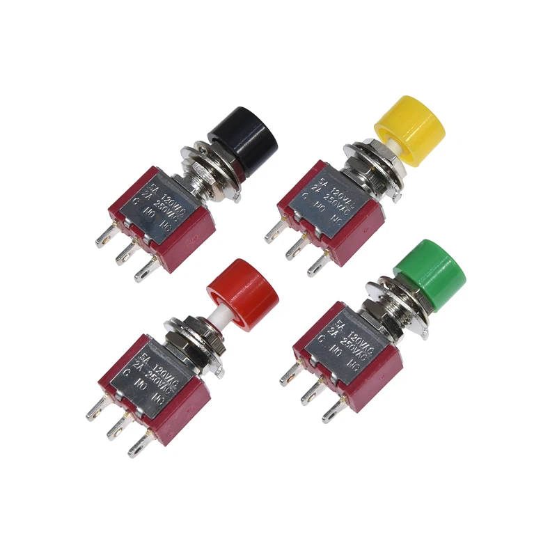 5pcs PS-102 PS-202 Mini 6mm 3pin 6pin SPDT DPDT Momentary Push Button Switch 2A 250VAC 5A 120VAC Toggle Switch with Red Cap DIY