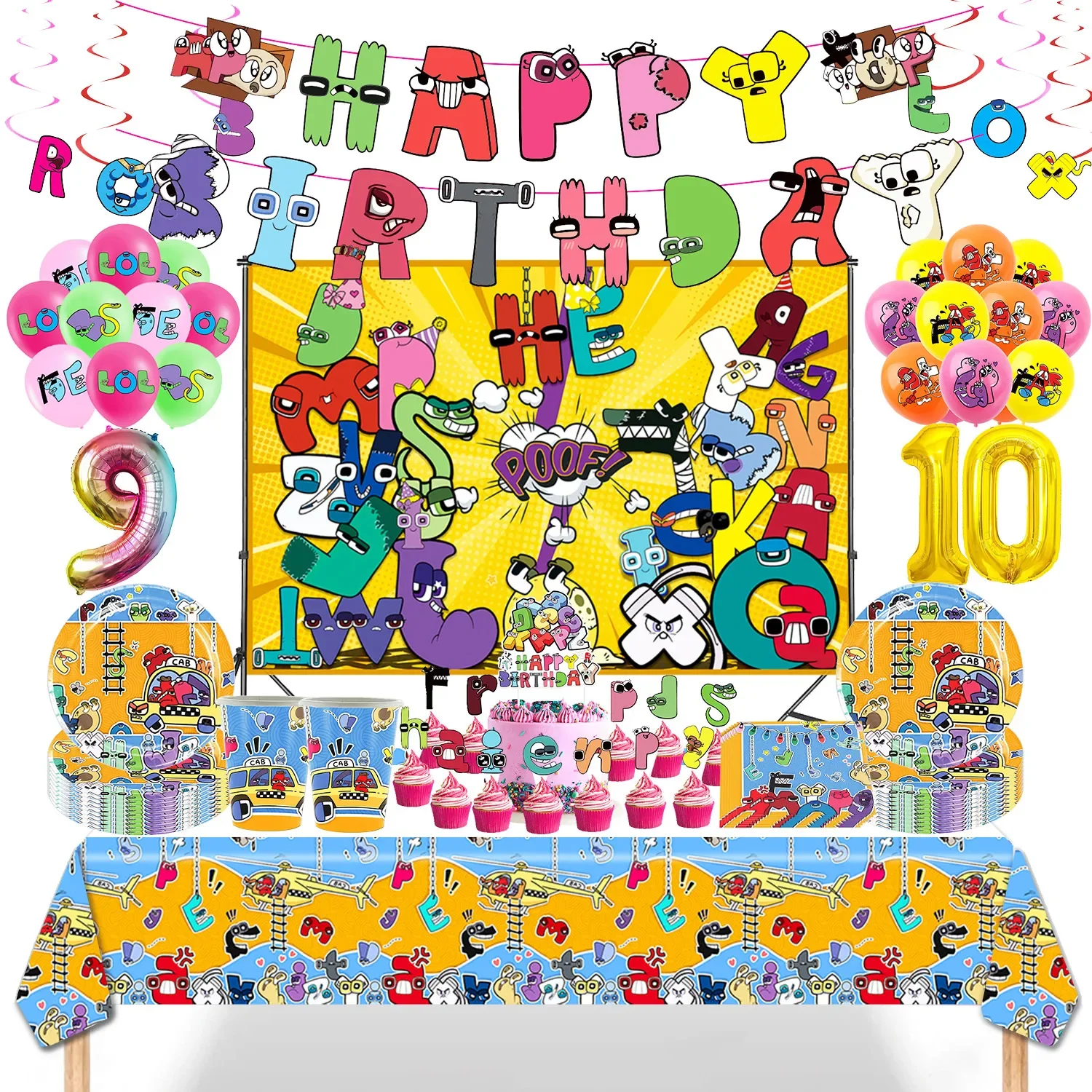 Alphabet Lore Party Tableware Birthday Decorations Supplies Banner Poster Backdrop Cake Topper Decorative Tool Party Decoration