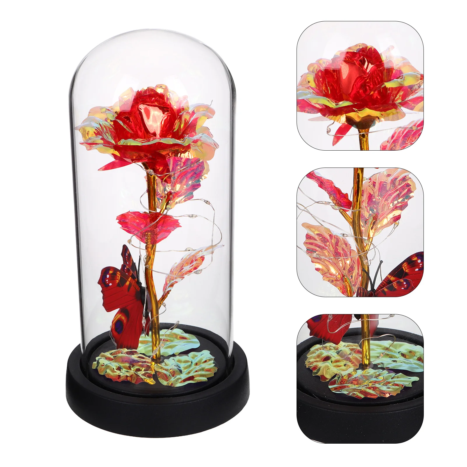 

Glass Dome Lamp Romantic Valentine Present Indoor Desktop Decor Preserved Flower Anniversary Wedding