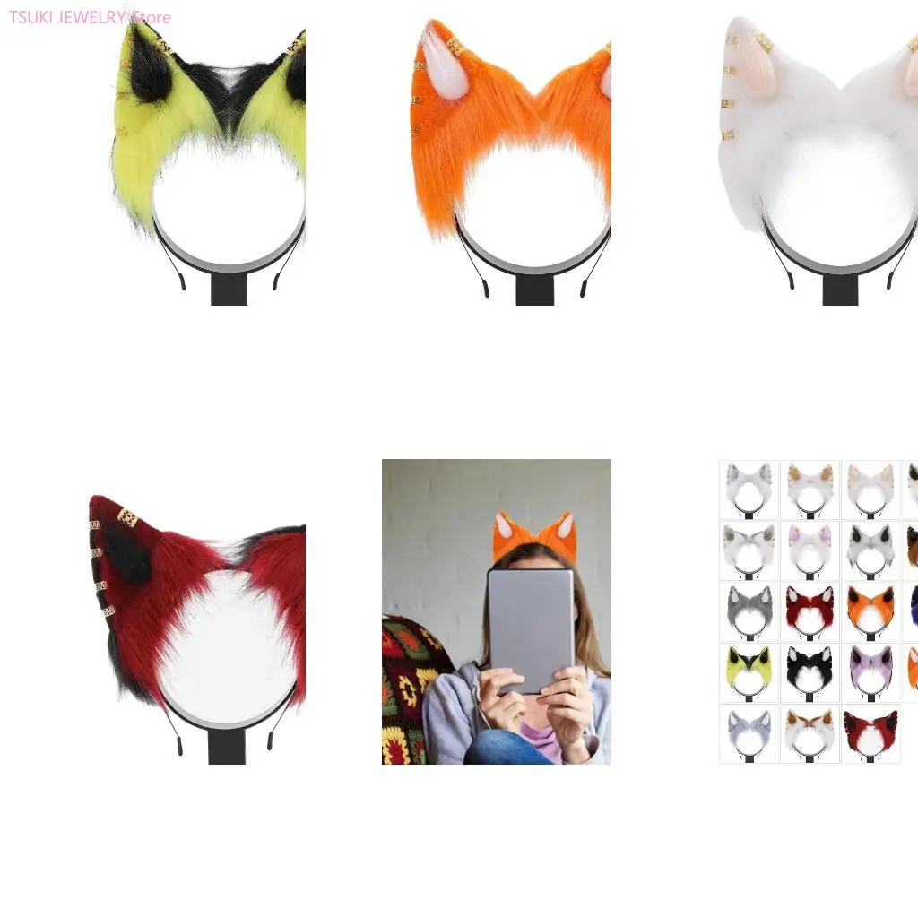 62ke-コスプレキツネ耳ヘアバンド合金イヤリング女性ティーンヘッドバンド映画愛好家のためのアニメテーマ集会ヘアバンド